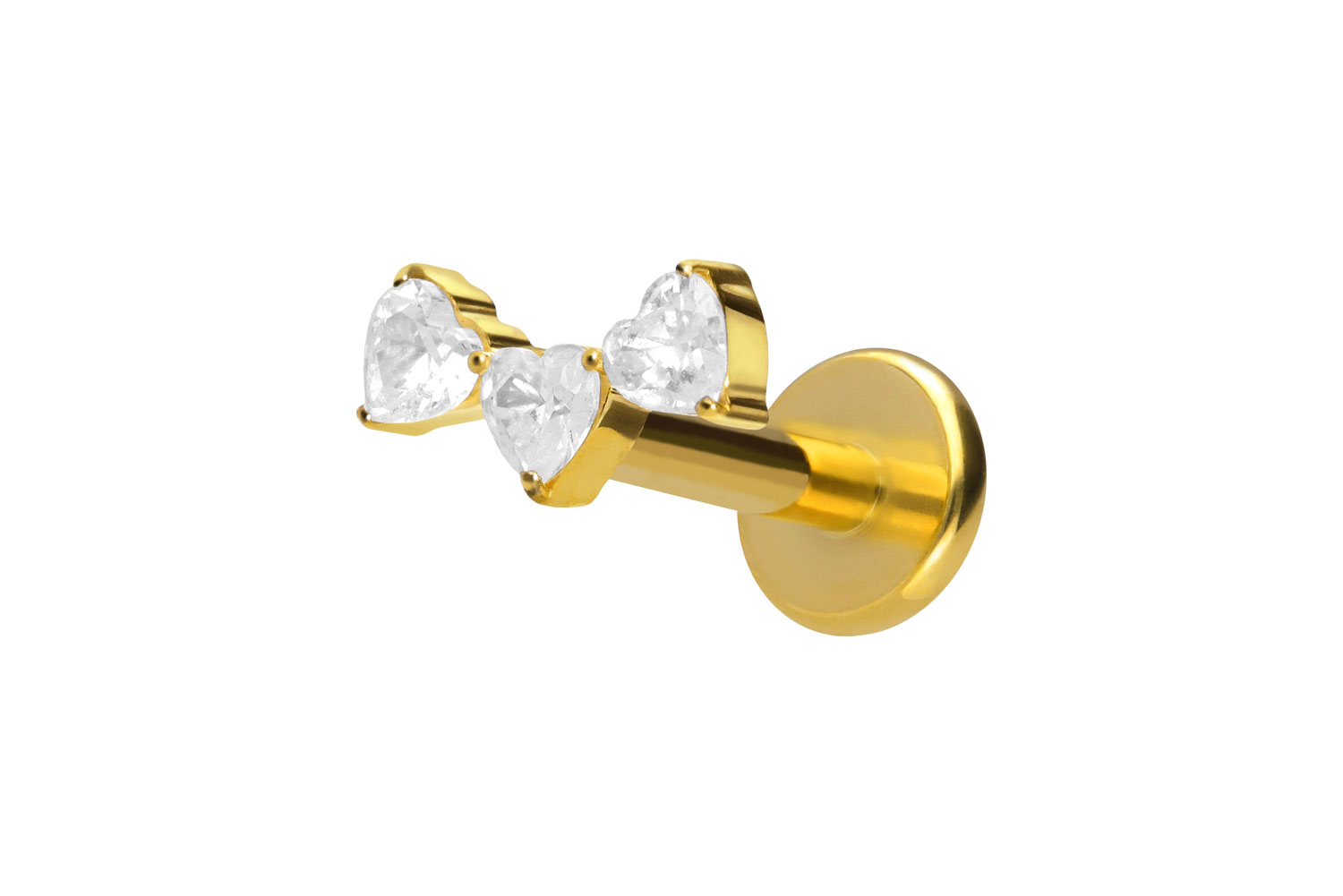 Titan Labret Piercing mit Innengewinde 3 KRISTALLHERZEN